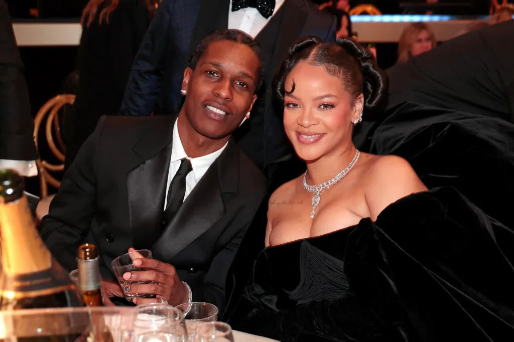 A$AP Rocky and Rihanna at the 80th Annual Golden Globe Awards.