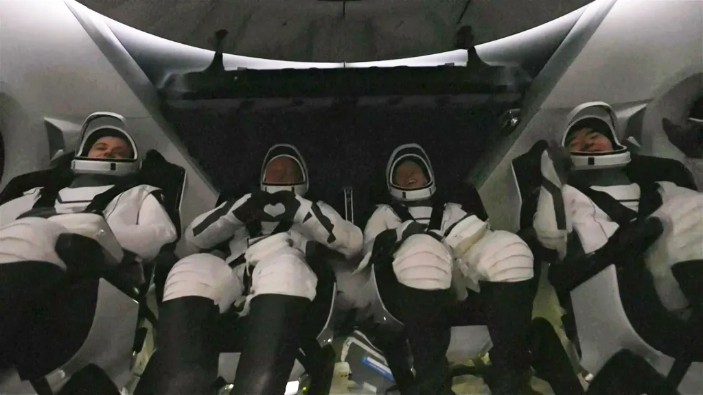 Russian cosmonaut Oleg Platonov, NASA astronauts Mike Fink, Zena Cardman and Japanese astronaut Kimiya Yui