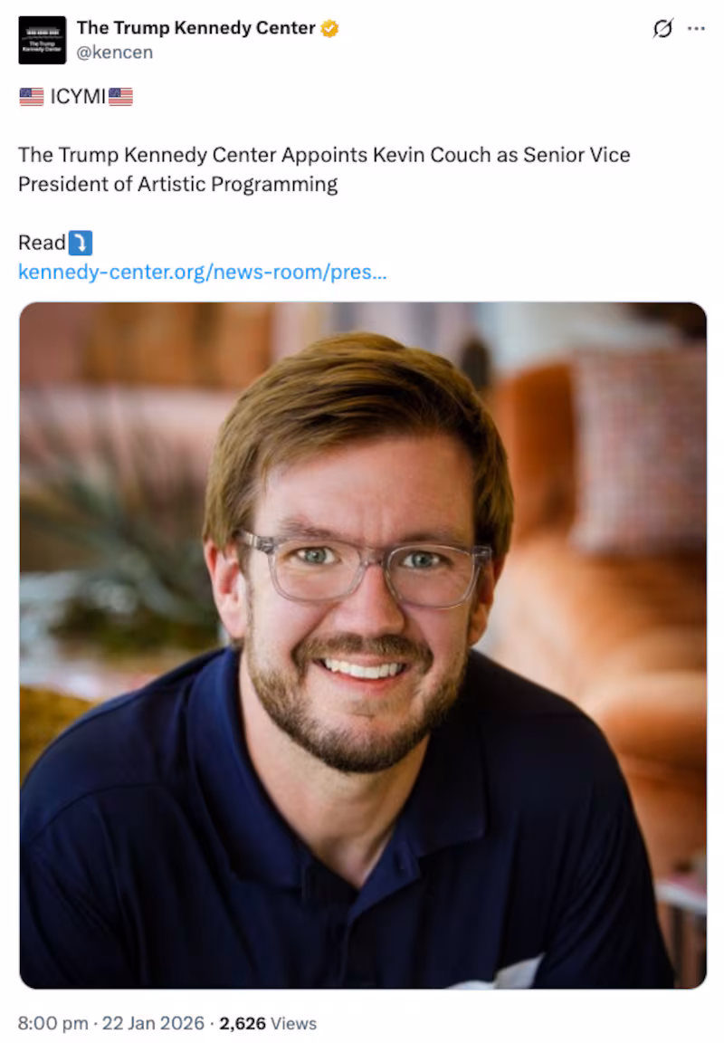 Kennedy Center announcement of Kevin Couch appointment