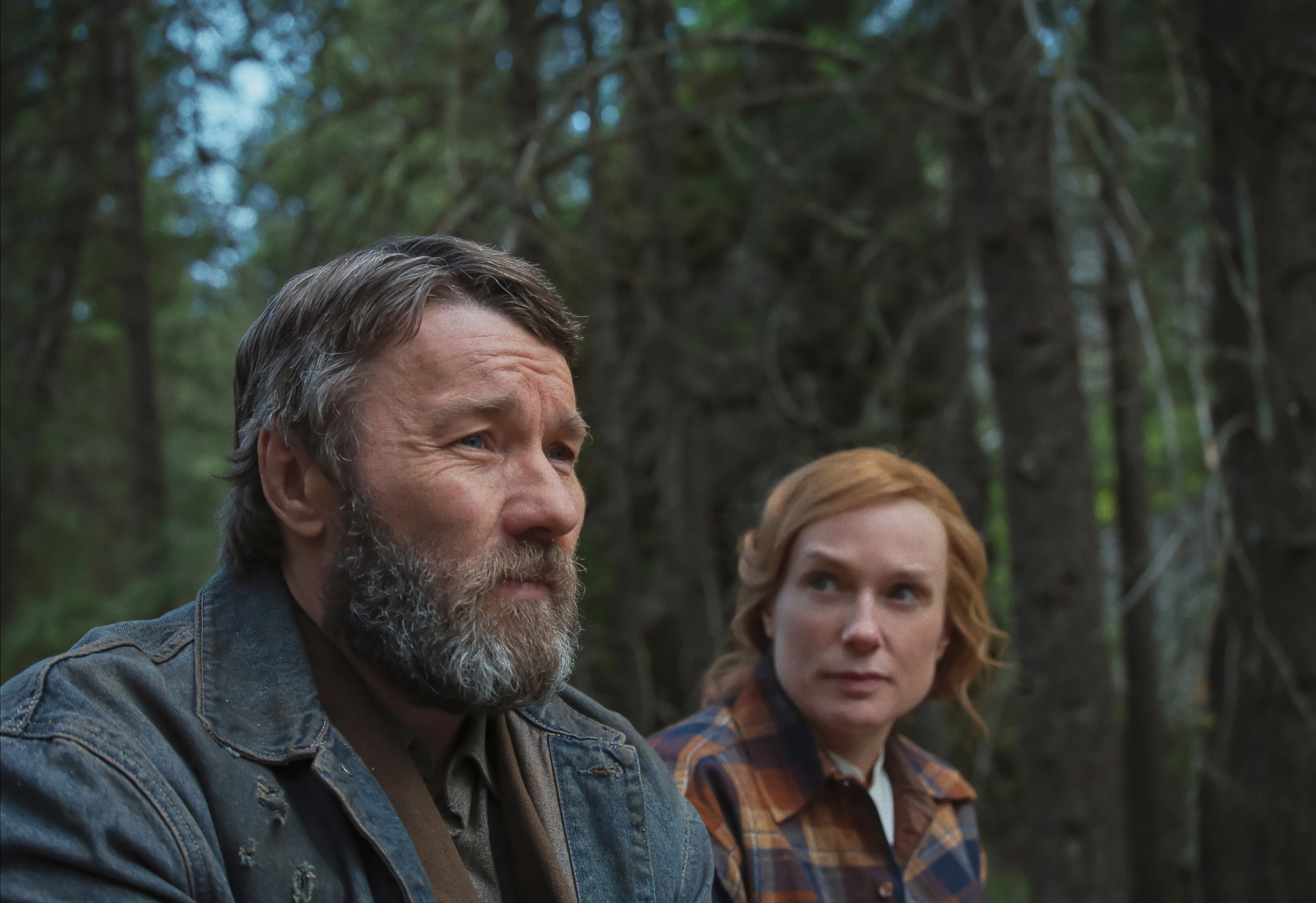 This image released by Netflix shows Joel Edgerton, left, and Kerry Condon in a scene from