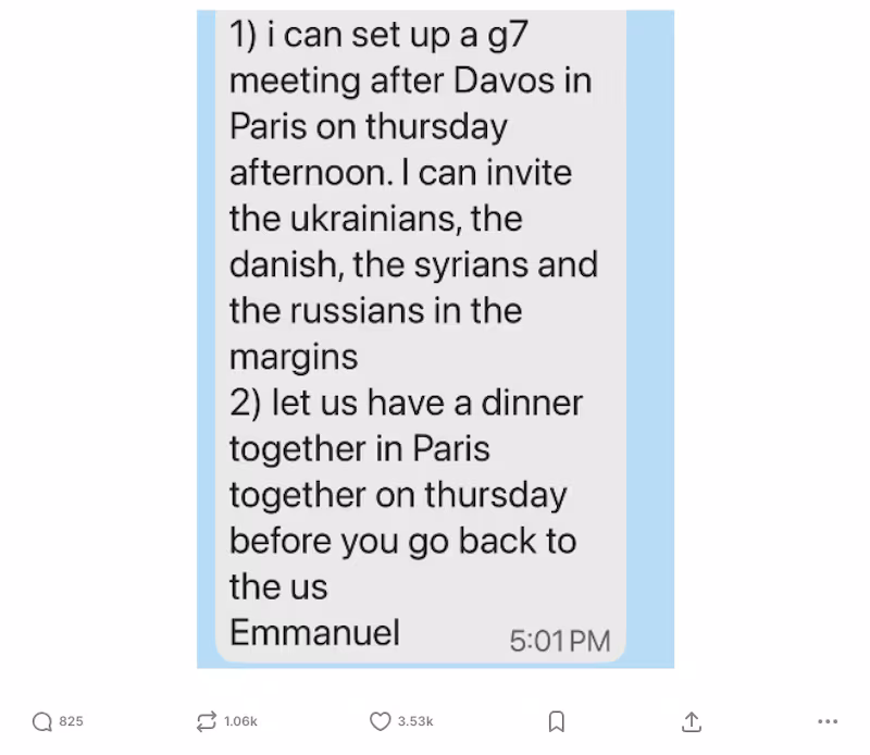 Screenshot of Macron's message to Trump.