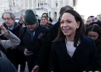 Trump accepts a Nobel Peace Prize medal from Venezuela’s Machado