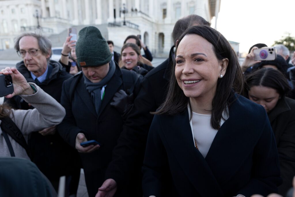 Trump accepts a Nobel Peace Prize medal from Venezuela’s Machado