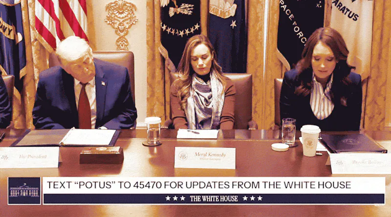 An animated GIF of President Donald Trump appearing to nod off during a roundtable at Ehe White House.