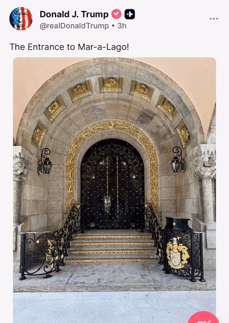 The president faced backlash on Sunday after he flaunted the grand entrance to his sprawling Mar-a-Lago estate