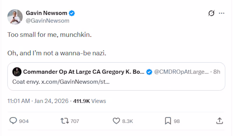 Gavin Newsom sounds off at Gregory Bovino on X.