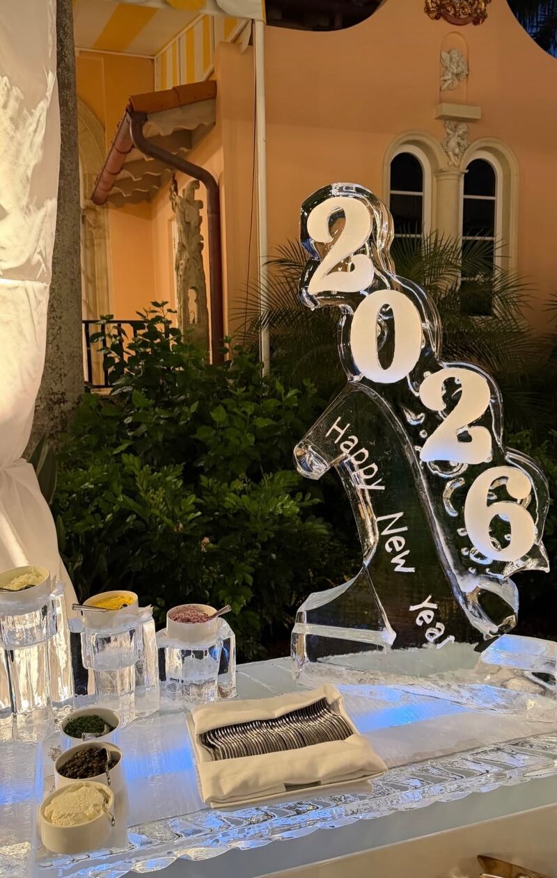 Poolside caviar station at Mar a Lago's New Year celebration