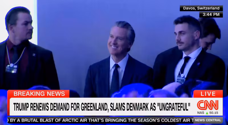 California Gov. Gavin Newsom smiled as President Donald Trump talked about “helping” his state.