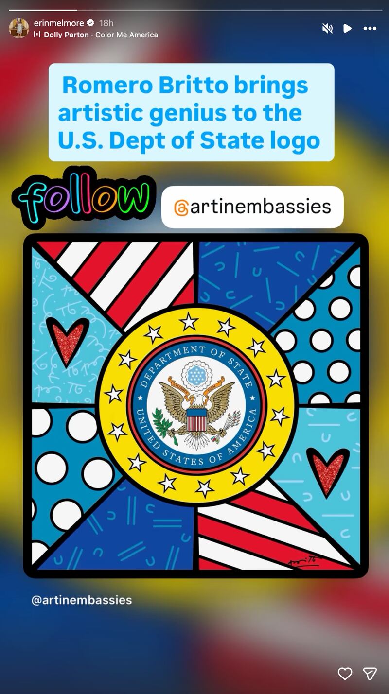 Artist Romero Britto has designed this logo for the Kindergarten of State (Photo Credit: Erin Elmore/Instagram)