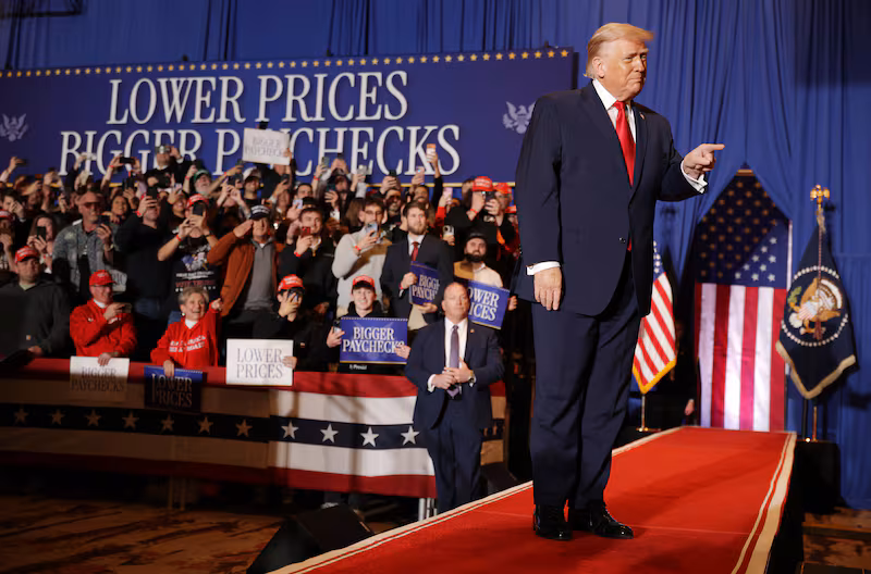 MOUNT POCONO, PENNSYLVANIA - DECEMBER 09: U.S. President Donald Trump arrives to deliver remarks during an event at Mount Airy Casino Resort on December 9, 2025 in Mount Pocono, Pennsylvania.  Trump discussed his administration's economic agenda and its efforts to lower the cost of living.  (Photo by Alex Wong/Getty Images)