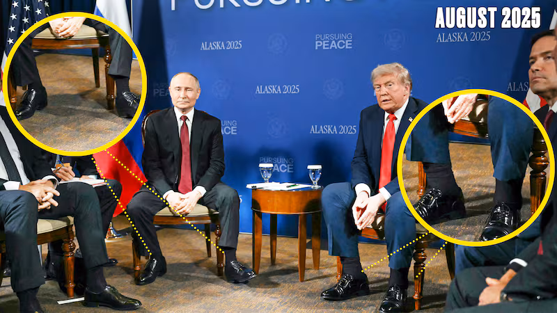 Donald Trump's swollen ankles look even more severe while sat next to his Russian counterpart Vladimir Putin.