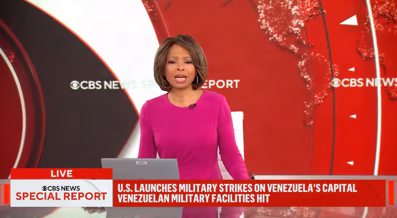 CBS presenter Clarissa Lawson was on hand to break a special report, in whiuch she spoke to two correspondents, two hours before the U.S. government announced the strikes on Venezuela.