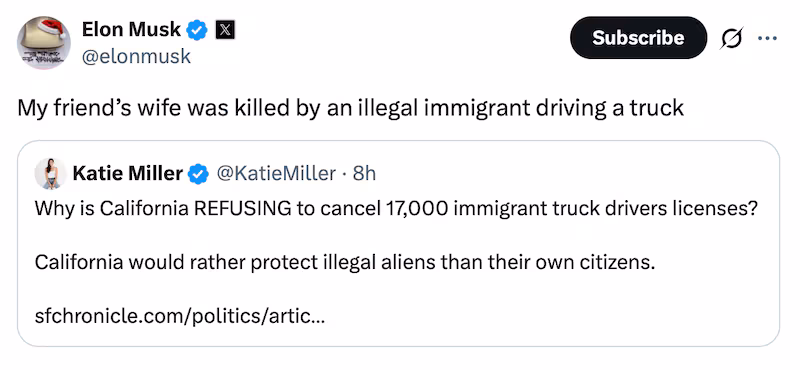 Elon Musk shares Katie Miller's post on X.