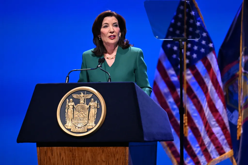 New York Gov. Kathy Hochul delivers her State of the State address at the Hart Theater, Tuesday, Jan. 14, 2025, in Albany, N.Y.