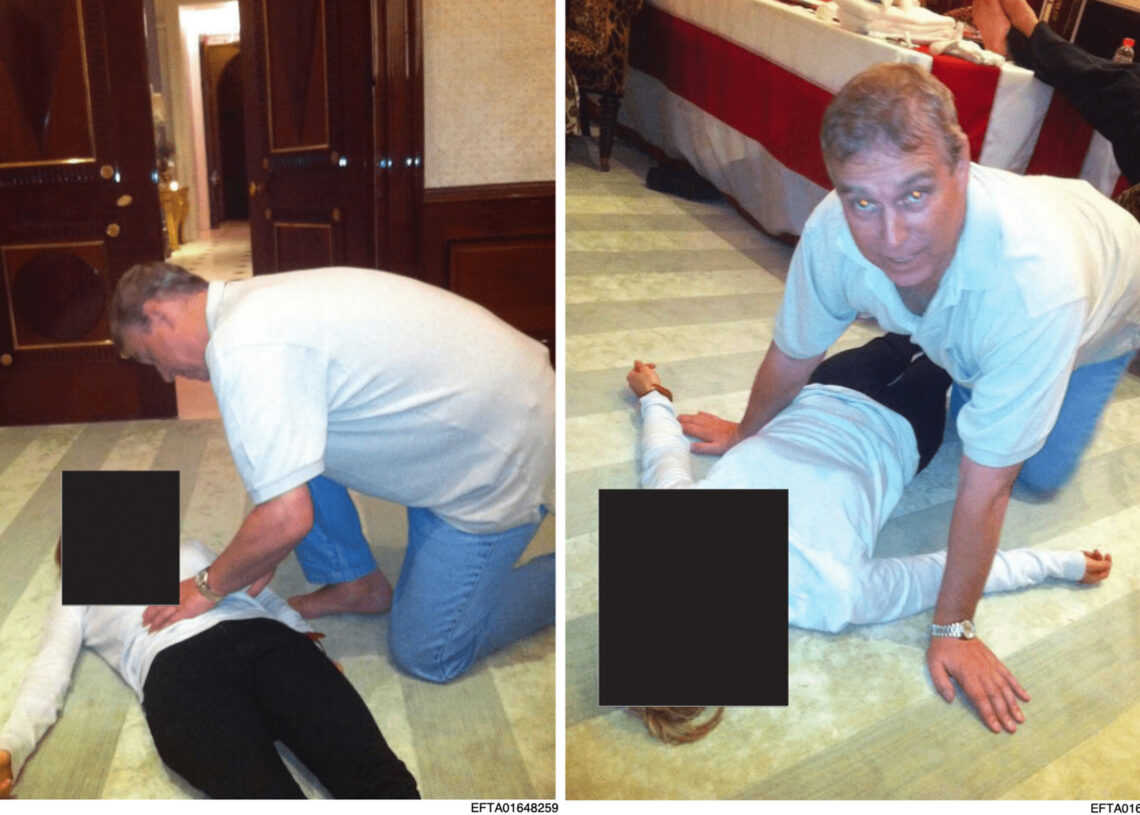 Epstein file photos appear to show Andrew crouched over female on floor