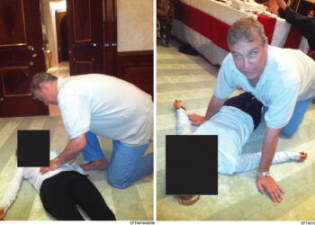 Epstein file photos appear to show Andrew crouched over female on floor