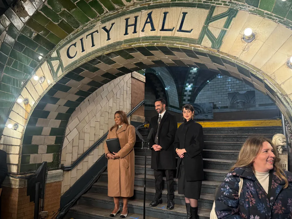 New York City Mayor Zohran Mamdani arrives to take the oath of office to become the Big Apple's mayor just moments into the New Year on Jan. 1, 2026.
