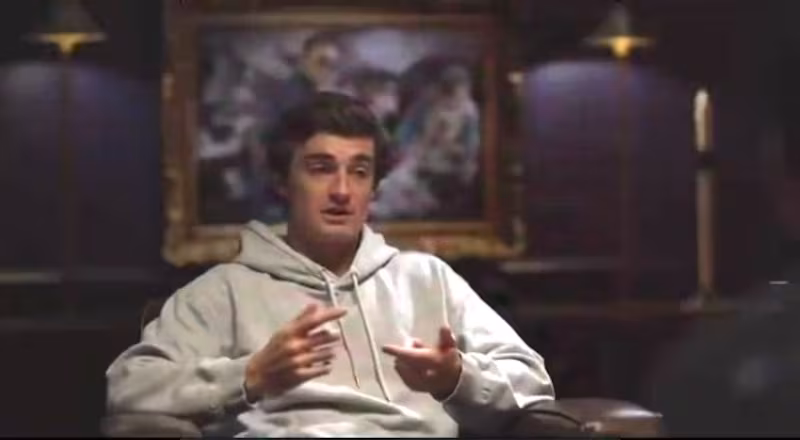 Nick Shirley mid sob story on Ryan's podcast.