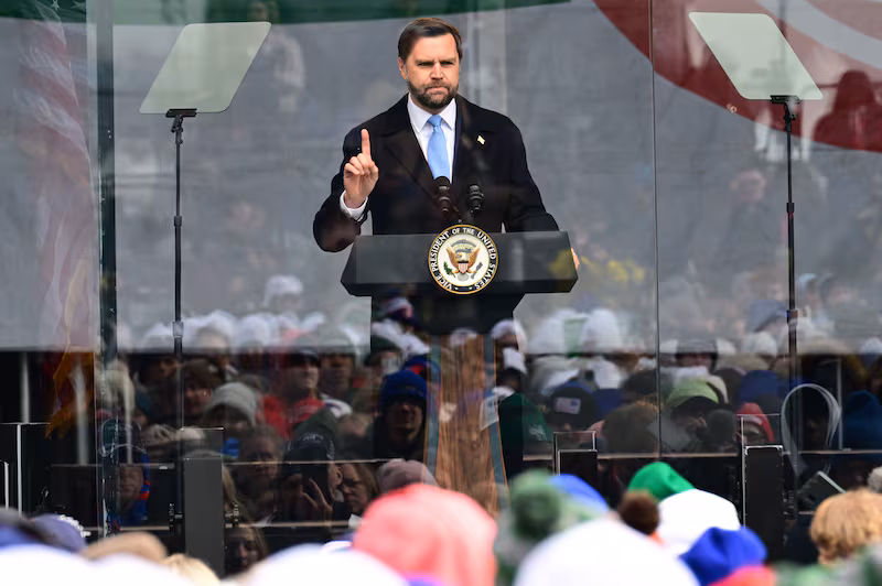 WASHINGTON, DC - JANUARY 23: US Vice President JD Vance speaks to a crowd during the 53rd annual March for Life rally on the National Mall in Washington, DC, on January 23, 2026. (Photo by Kyle Mazza/Anadolu via Getty Images)
