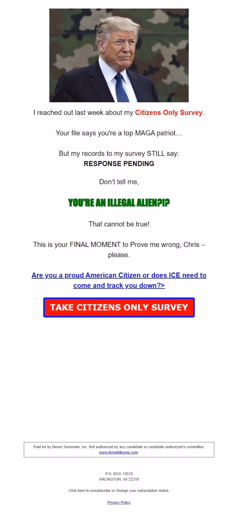 A PAC fundraising for President Donald Trump sent this threat to MAGA donors just days after Alex Pretti was shot dead by Border Patrol agents in Minnesota.