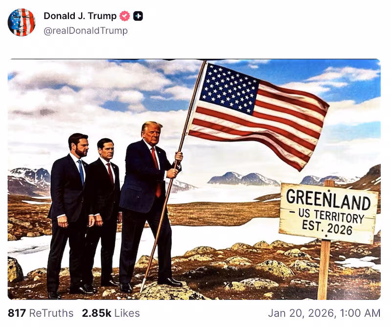 Donald Trump Truth Social post of him claiming Greenland for the U.S.