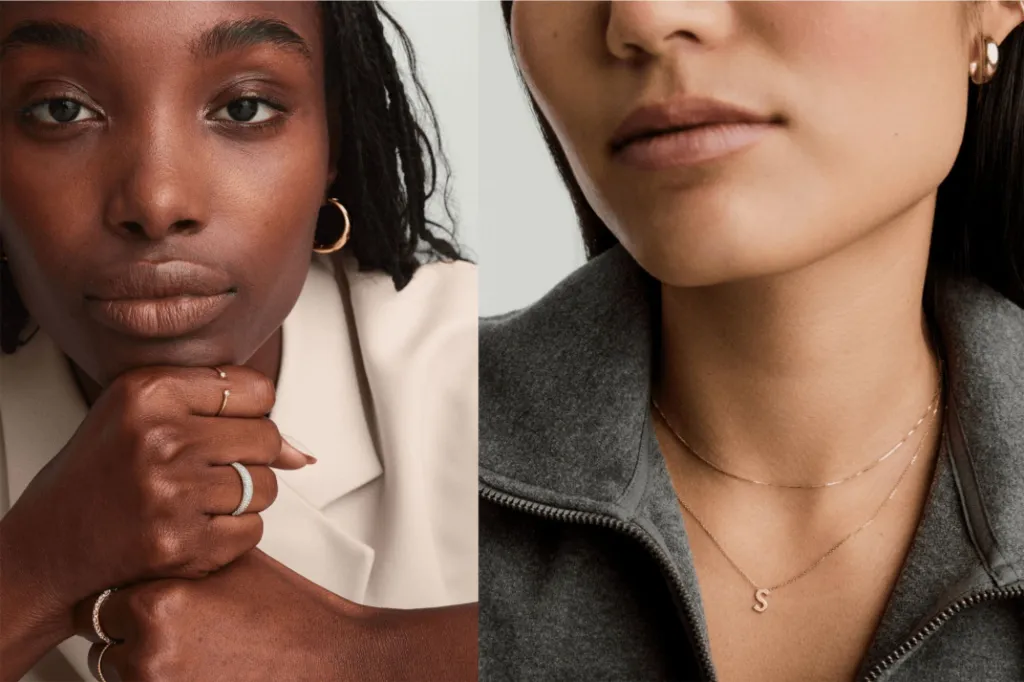 A side by side of women wearing jewelry
