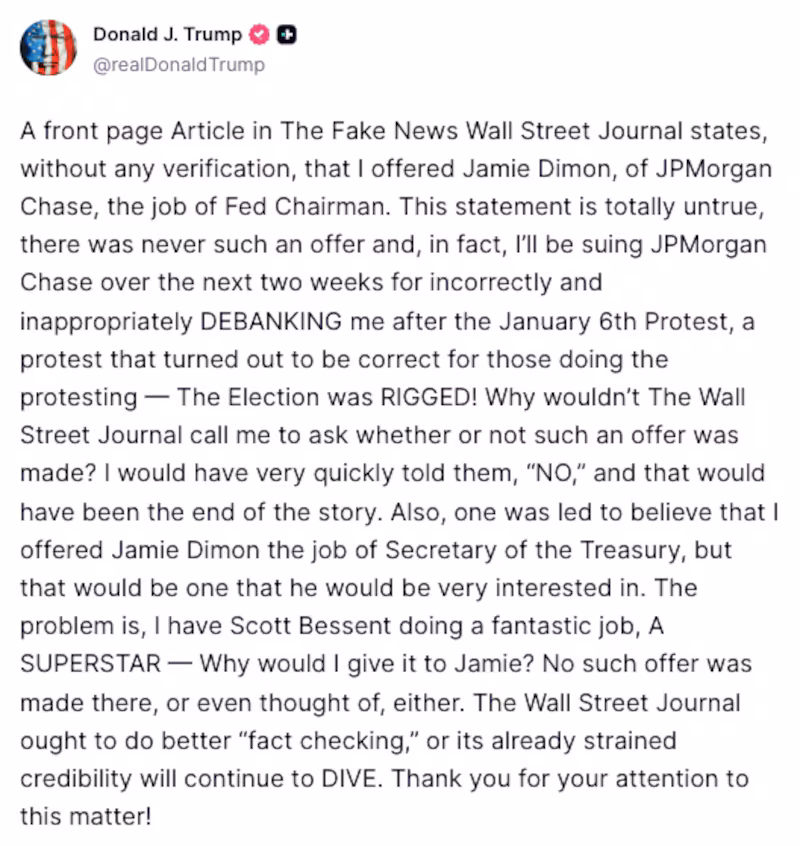 Trump Truth Social Dimon