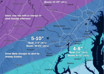 At least 5 to 10 inches of snow likely in D.C. area this weekend, plus ice
