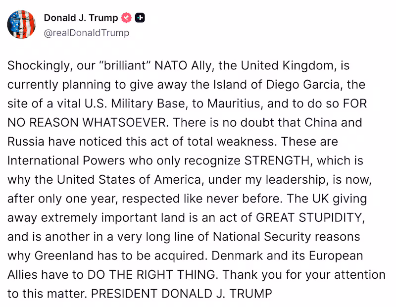 Screengrab of Donald Trump's Truth Social post.