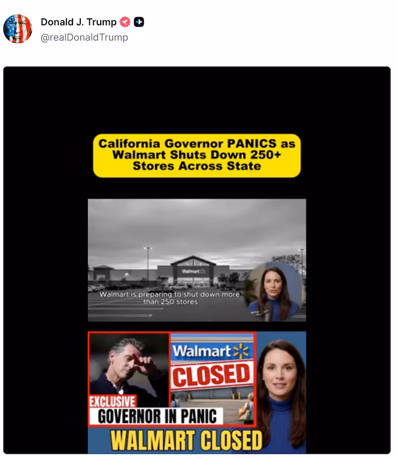 Screenshot of Trump's Truth Social post.