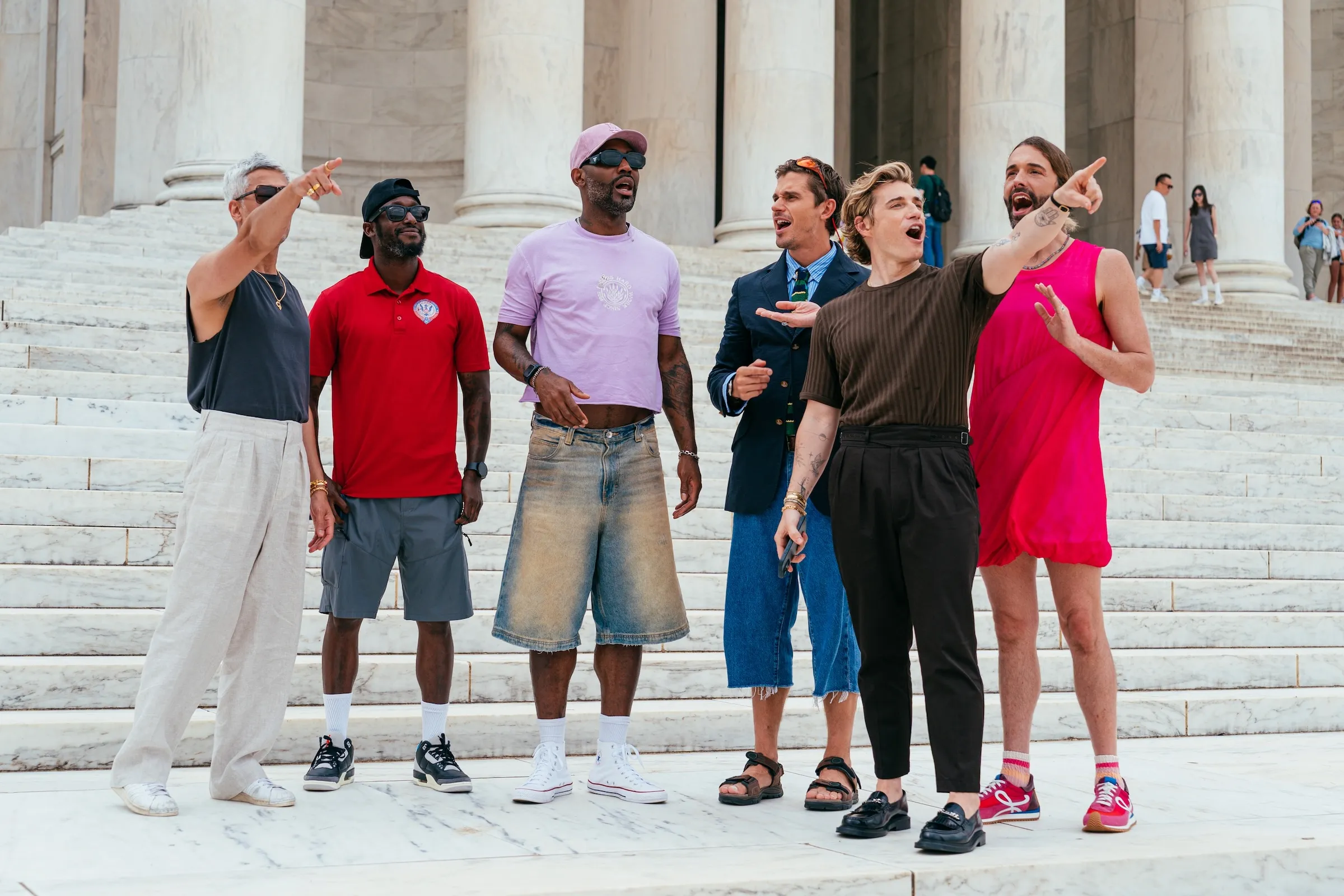 Queer Eye. (L to R) Tan France, Nick McCall, Karamo Brown, Antoni Porowski, Jeremiah Brent, Jonathan Van Ness in episode 1005 of Queer Eye. Cr. Kit Karzen/Netflix © 2026
