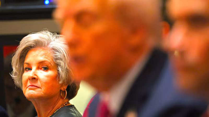 White House Chief of Staff Susie Wiles (L) looks on as US President Donald Trump (C) meets with unseen Ukrainian President Volodymyr Zelensky