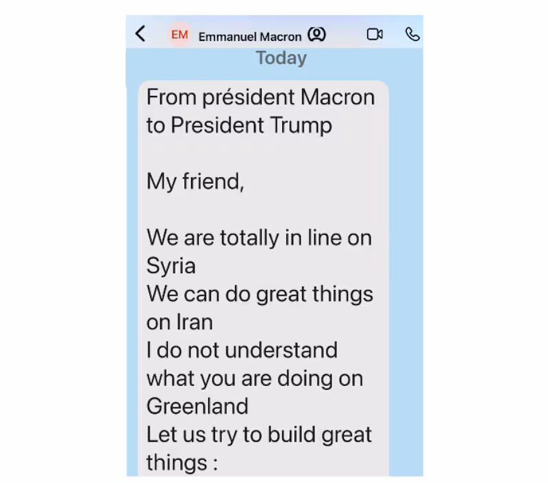 Screenshot of Macron's message to Trump.