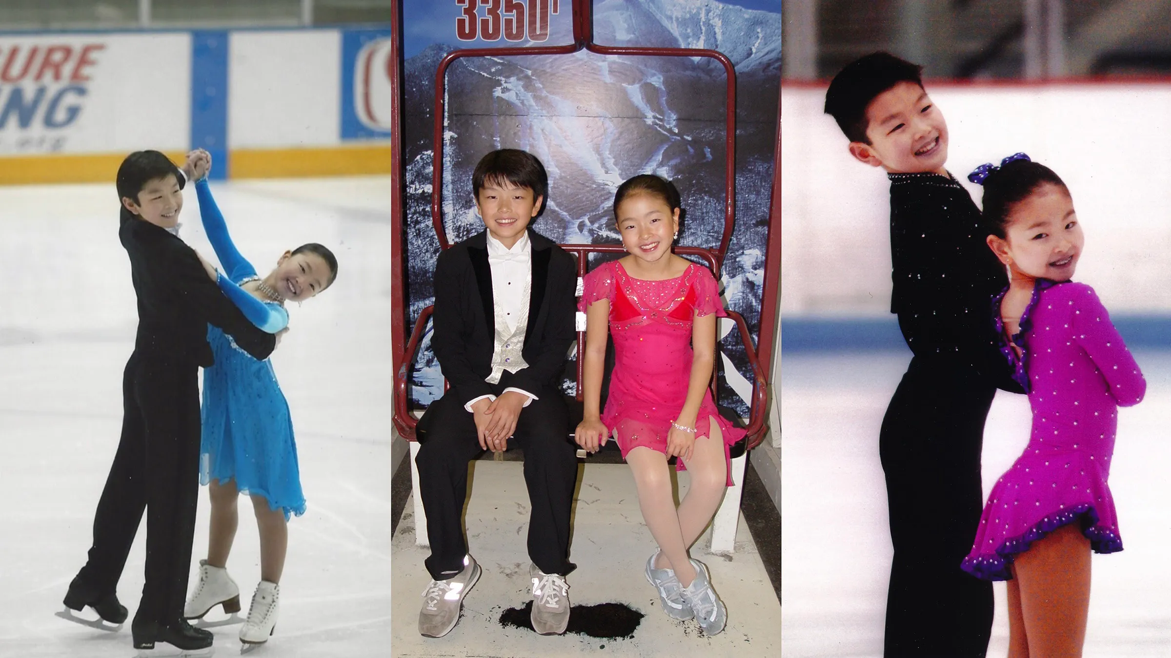 Archival photos of Maia and Alex Shibutani as children