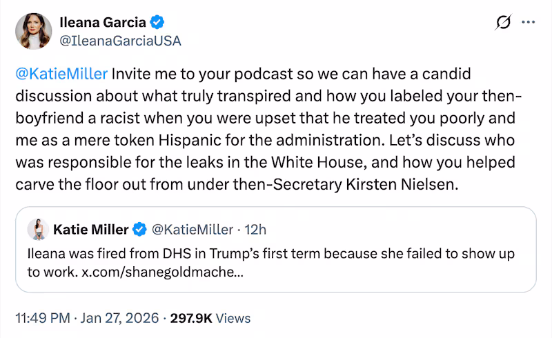 Ileana Garcia's post against Katie Miller.