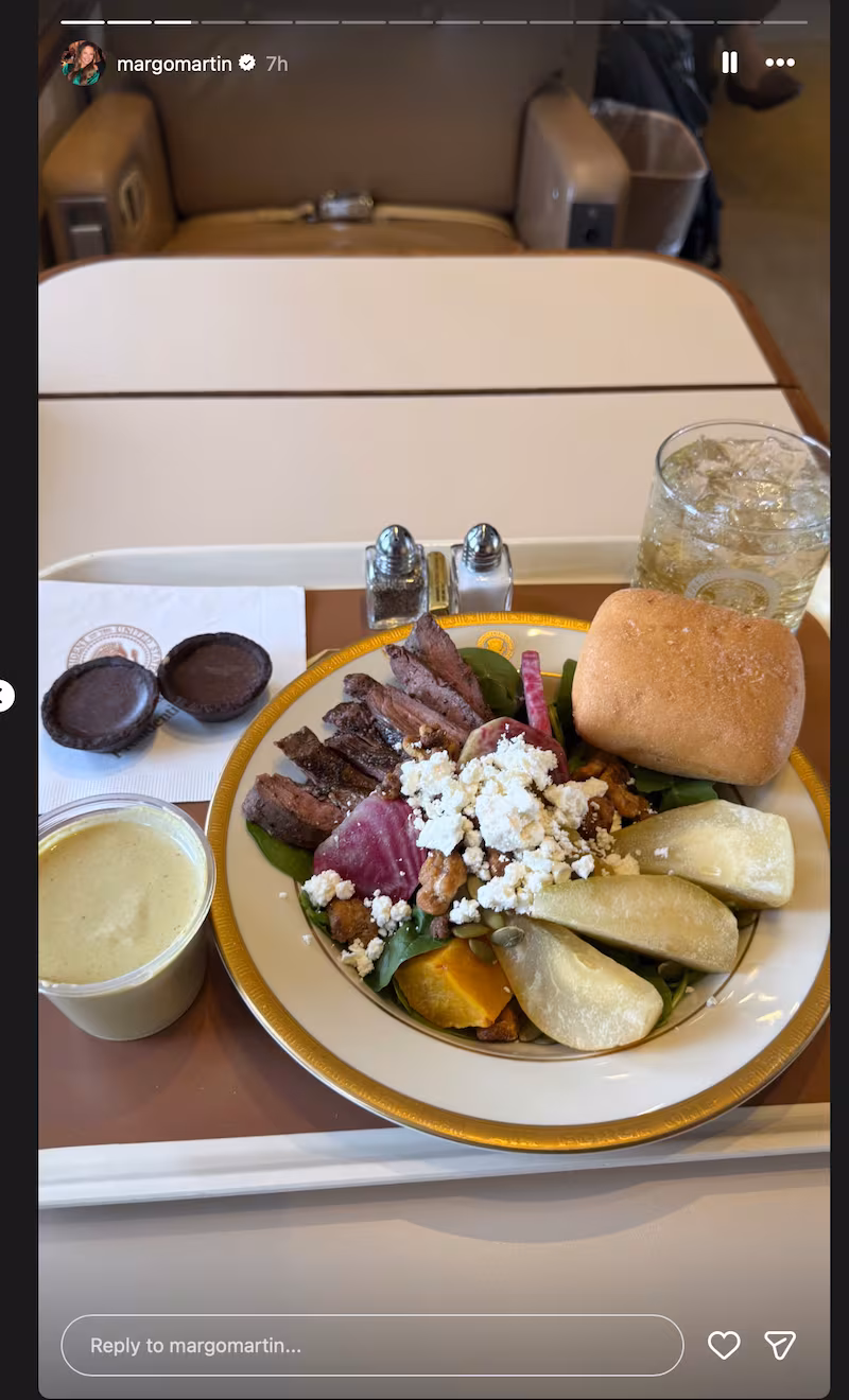 Picture of Air Force One meal from Margo Martin's Instagram.