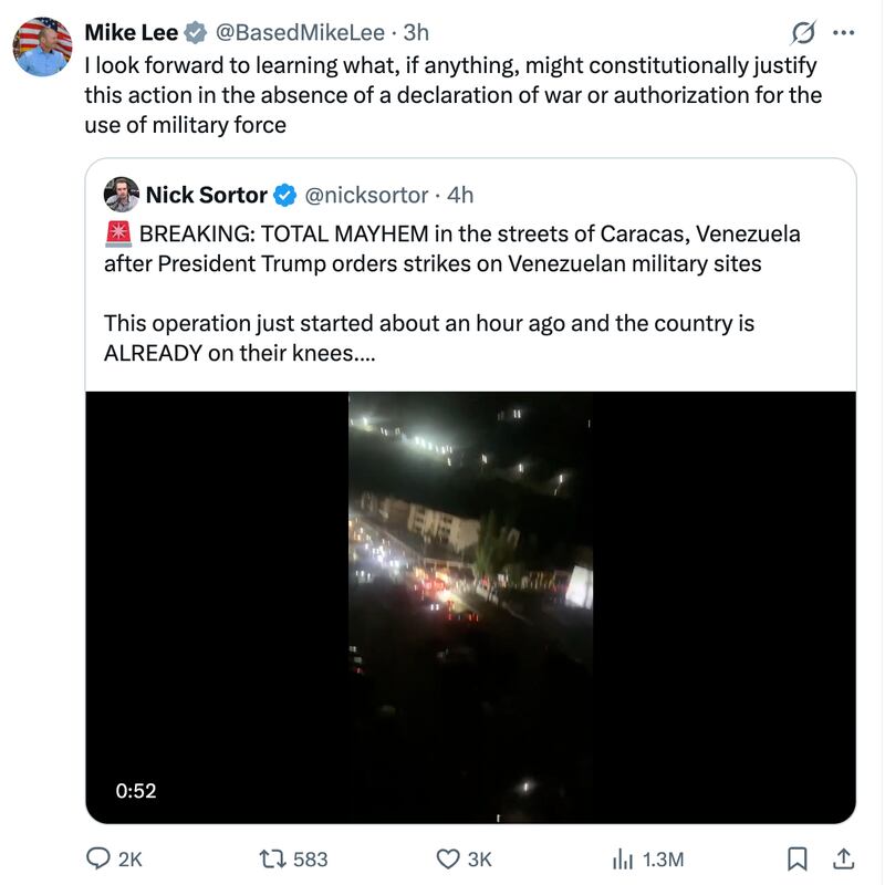 Mike Lee shared his concerns about the strikes on X.