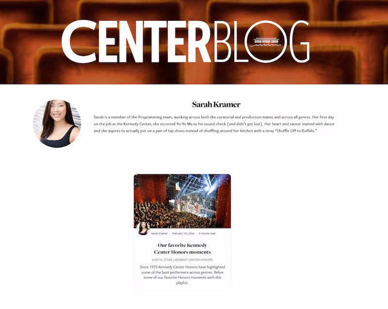 Sarah Kramer's Kennedy Center page.
