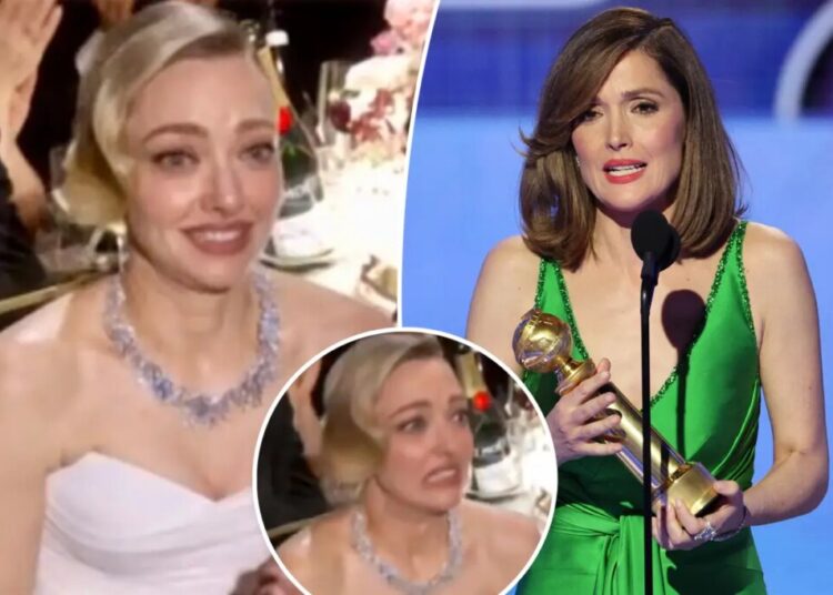 Amanda Seyfried grimaces as she loses Golden Globe to Rose Byrne