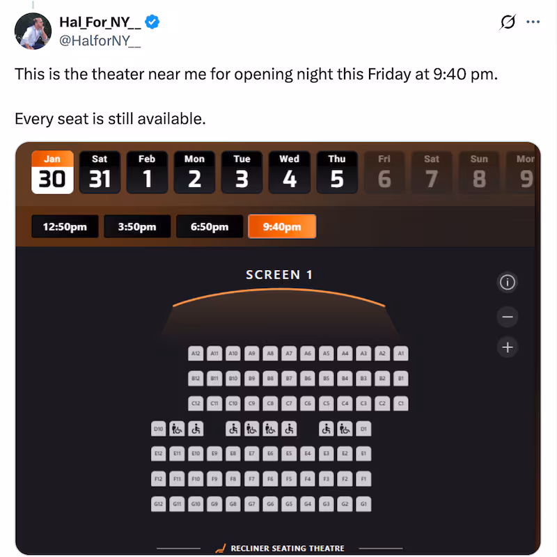 Screenshot of unsold cinema bookings.
