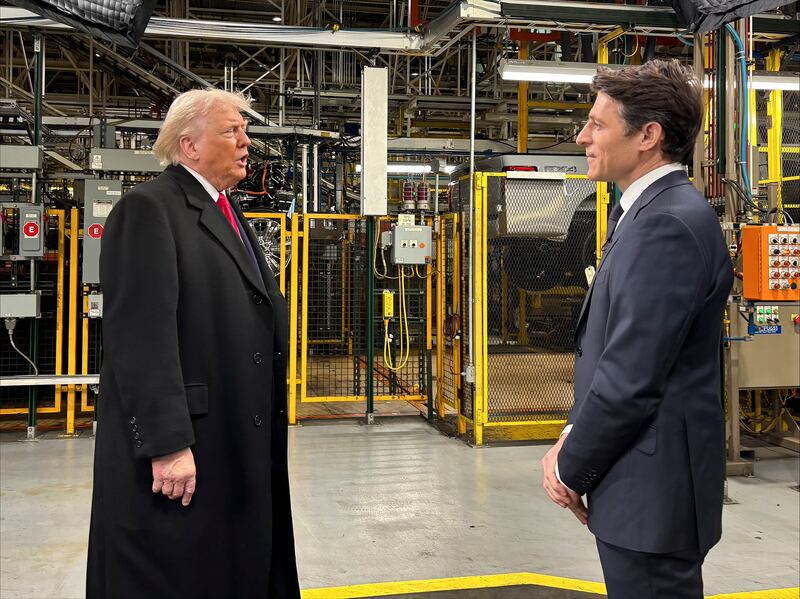DEARBORN - JANUARY 13: The CBS Tony Dokoupil interviews President Donald Trump at a Ford Factory in Dearborn, MI.