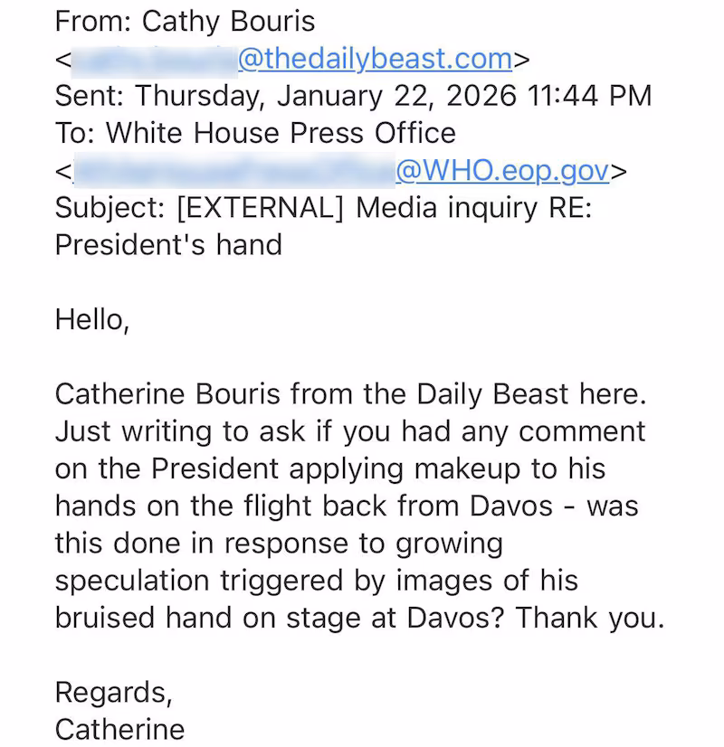 Email exchange between The Daily Beast and the White House Press Office