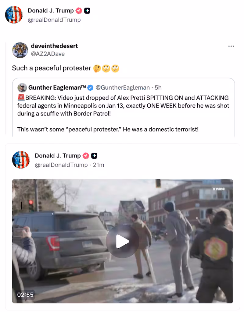 Donald Trump Truth Social post about Alex Pretti