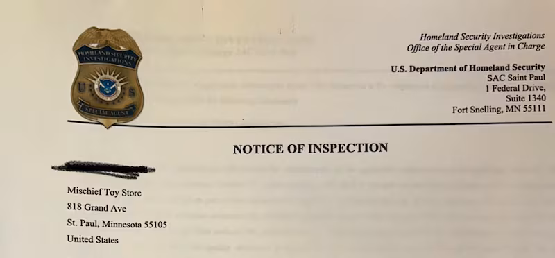 The notice of an ICE audit at Mischief in St. Paul's.