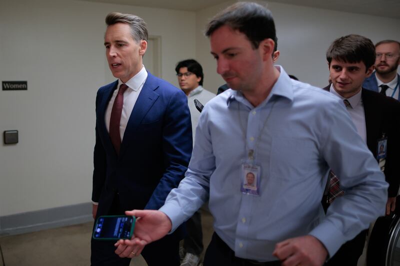 Sen. Josh Hawley (R-MO) talks to reporters as he heads to a vote at the U.S. Capitol on January 14, 2026 in Washington, DC. Hawley reversed his initial support for a Venezuela war powers resolution and voted to block the legislation after receiving assurances from President Donald Trump and Secretary of State Marco Rubio of no U.S. forces remaining in Venezuela and pledges for congressional involvement in major future operations.