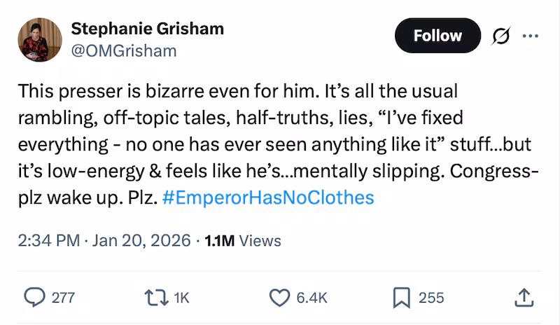 Grisham said Trump's press conference was bizarre—