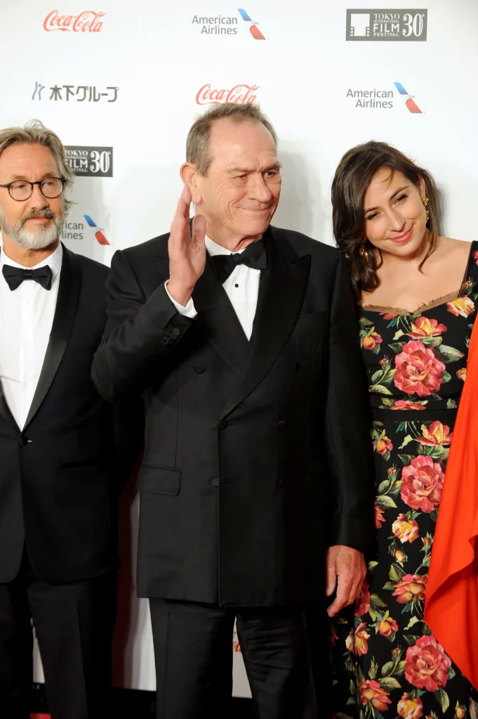 Tommy Lee Jones along with his daughter Victoria Jones and director Martin Provost (left) attend red carpet of the 30th Tokyo International Film Festival as members of International Competition Jury at Roppongi Hills in Tokyo on Oct. 25 2017. 