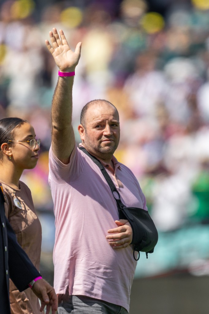 Al-Ahmed waves at the crowd before the start of play on day one of the Fifth Test Match in the 2025/26 Ashes Series between Australia and England at Sydney Cricket Ground on Jan. 4, 2026 in Sydney, Australia.