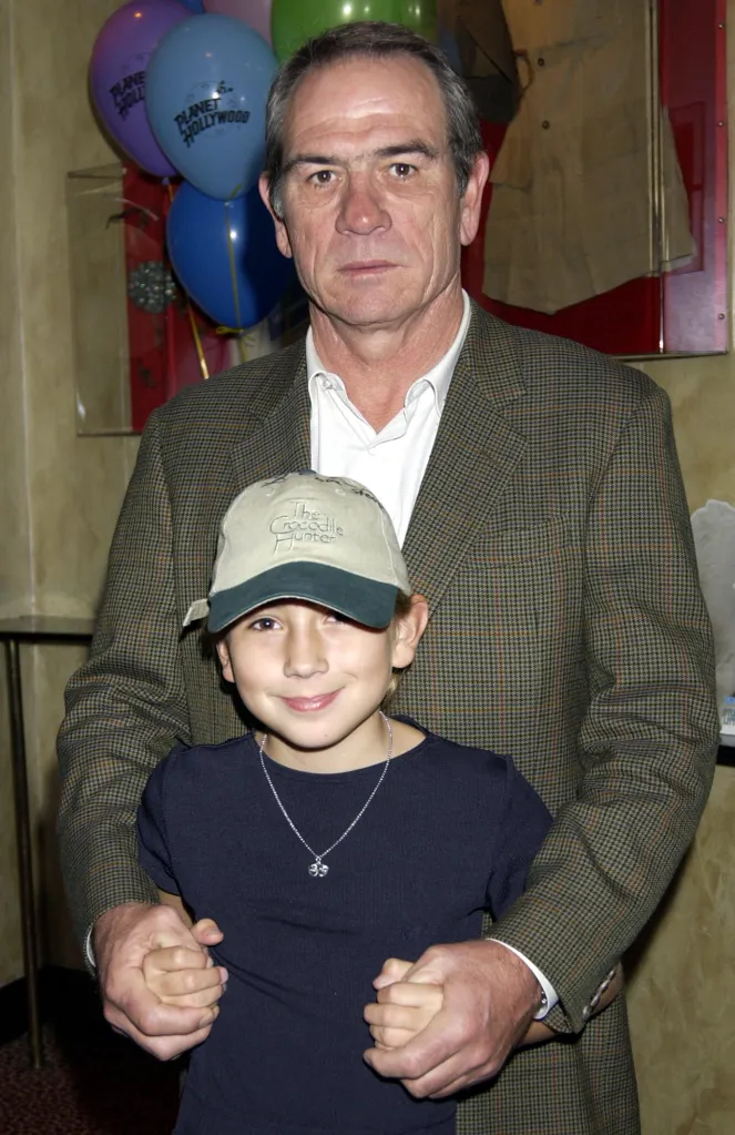 Tommy Lee Jones and his daughter Victoria at a screening of the new film 'Stuart Little 2' at Planet Hollywood in London. 