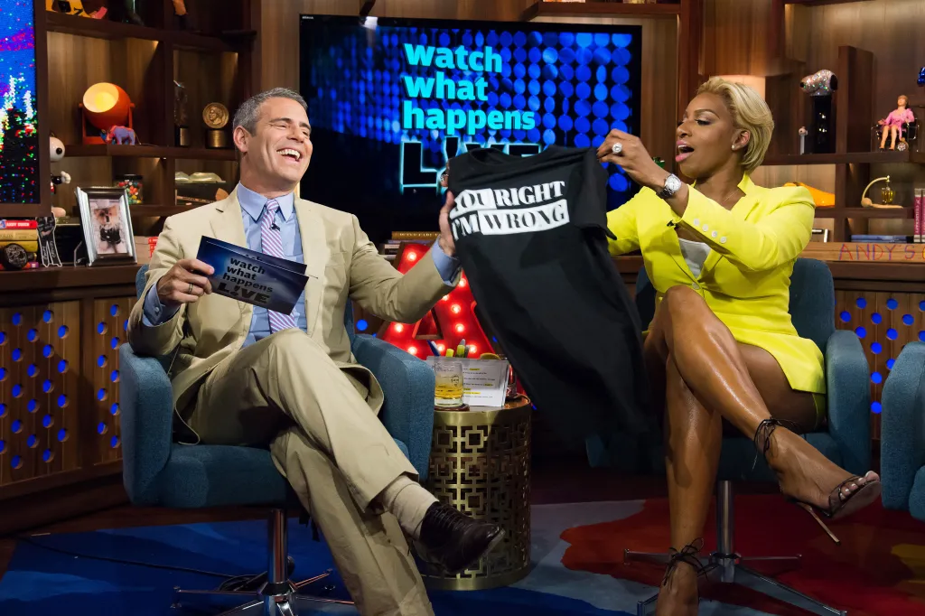 Andy Cohen and Nene Leakes laughing on 
